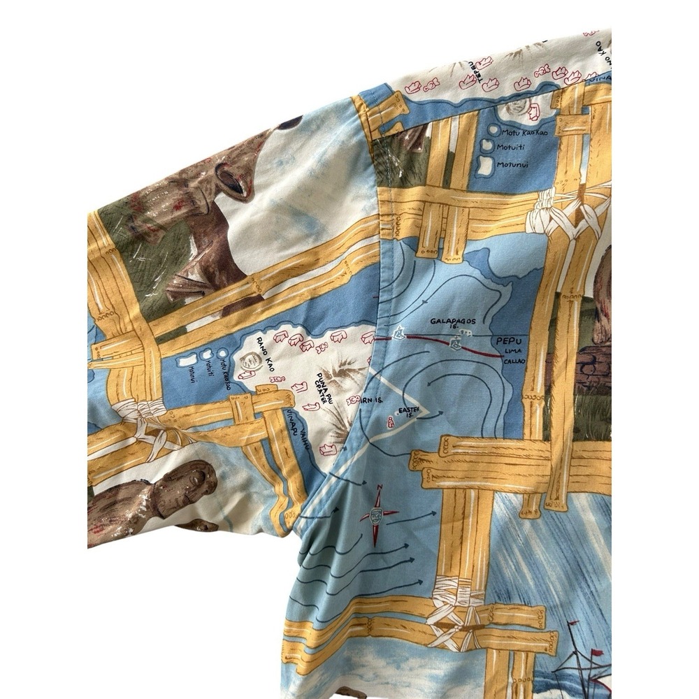 Vintage Reyn Spooner Hawaiian Shirt Men's XL Tropical Easter Island 1/4 Button - Picture 4 of 4
